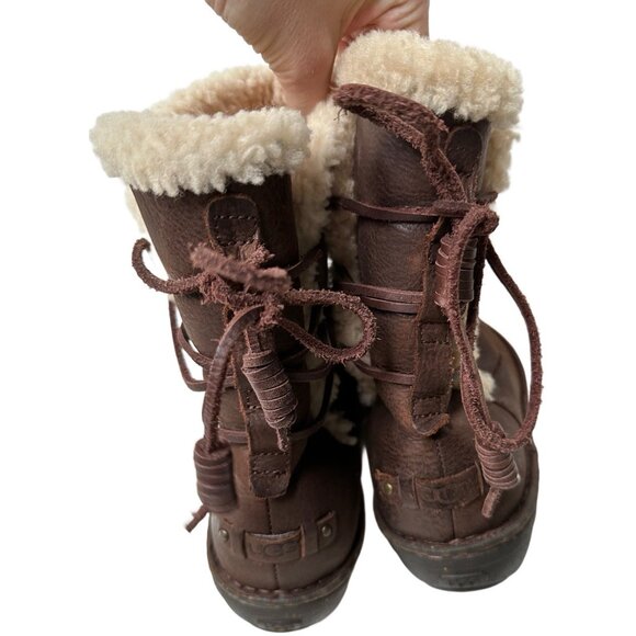 UGG Akadia Women's 9 Stout 1007760 Sherpa Lined Leather Boots Pull on Brown - Picture 5 of 8